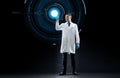 Doctor or scientist with virtual projection