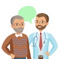 Doctor and senior patient. Man talking to physician. Vector