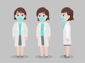 Set of Doctors Character wearing protective Medical mask for prevent virus Wuhan Covid-19.Corona virus