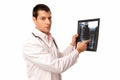 Doctor show x-ray with stethoscope isolated