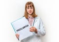 Doctor showing clipboard with written text: Preeclampsia Royalty Free Stock Photo