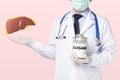 Doctor showing fatty liver and sugar Royalty Free Stock Photo
