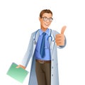 Doctor showing okay gesture isolated on white background. Vector