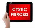 Doctor showing tablet with CYSTIC FIBROSIS text.