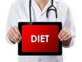 Doctor showing tablet with DIET text