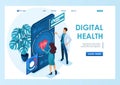 Doctor shows the Doctor showshow to use the application to maintain health. Health care concept 3d isometric Landing page concepts