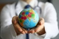 Doctor shows globe with coronavirus, world pandemic Royalty Free Stock Photo