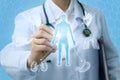 Doctor shows a hologram and the internal organs . Royalty Free Stock Photo