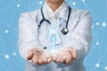 Doctor shows a hologram of a person . Royalty Free Stock Photo