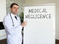 The doctor shows the inscription medical negligence on a whiteboard. Royalty Free Stock Photo