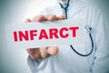 Doctor with a signboard with the word infarct