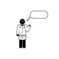 Doctor speaks illustration, message from healthcare professional, stick figure isolated icon