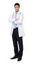 Doctor Standing Arms Crossed Against White Background