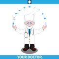 Doctor standing spread wide hands apart