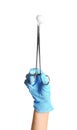 Doctor in sterile glove holding medical clamp Royalty Free Stock Photo