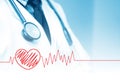 Doctor with stethoscope blue tone with heart graph. Royalty Free Stock Photo