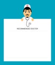 Doctor with stethoscope holds in hands tablet sheet. Modern flat design.