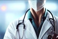Doctor with stethoscope in hostpital background. Generative ai design Royalty Free Stock Photo