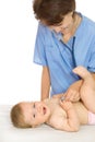 Doctor with stethoscope and small smiling baby Royalty Free Stock Photo