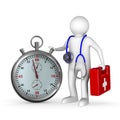 Doctor with stethoscope and stopwatch on white