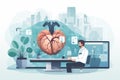 A doctor studies the human heart on a 3D model in the laboratory. The doctor is trying to find a cure for heart disease. Royalty Free Stock Photo