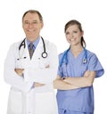 Group of confident doctors and nurses with their arms crossed displaying some attitude isolated on white background