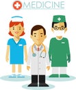 Doctor, surgeon and nurse in flat style
