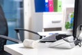 Doctor table, desk and workstation. Royalty Free Stock Photo