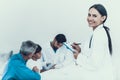 Doctor Taking Blood Sample from Boy`s Finger. Royalty Free Stock Photo