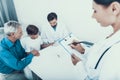 Doctor Taking Blood Sample from Boy`s Finger. Royalty Free Stock Photo