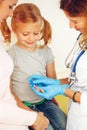 Doctor taking blood test from small patient. Royalty Free Stock Photo