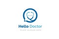 Doctor talk logo design template. Stethoscope isolated on bubble chat symbol