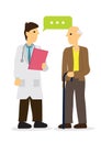 Doctor talking with his old patient or patient relative in a hospital. Concept of healthcare system or medical occupation Royalty Free Stock Photo