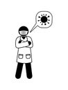 Doctor talks about coronavirus, isolated stick figure icon, pictogram medical worker, stickman