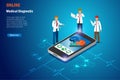 Doctor team online diagnosis patient health problem in jigsaw puzzle missing piece in heart shape on smartphone. Virtual hospital Royalty Free Stock Photo