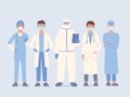 Doctor team in uniform and surgical mask and face shield and PPE suit standby for help Patient and work in stand pose. Royalty Free Stock Photo