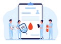 Doctor test sugar check level in blood, diabetes concept. Blood drop test strip for measure glucose. Glucometer in hand Royalty Free Stock Photo