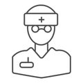 Doctor thin line icon. Medical person, surgeon or pharmacist in glasses symbol, outline style pictogram on white Royalty Free Stock Photo