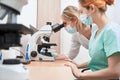 Two lab technicians or scientists working in laboratory Royalty Free Stock Photo