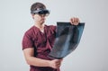 Doctor uses augmented reality goggles to exam x-rays film