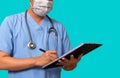 Doctor using clipboard and digital tablet find information patient medical history at the hospital. Royalty Free Stock Photo
