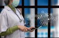Doctor using clipboard and digital tablet find information patient medical history at the hospital. Medical technology concept Royalty Free Stock Photo