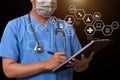 Doctor using digital tablet find information patient medical history at the hospital. Royalty Free Stock Photo