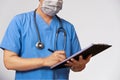 Doctor using digital tablet find information patient medical history at the hospital. Royalty Free Stock Photo