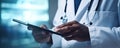 Doctor using digital tablet in hospital rooms. digital healthcare and medicine review. banner