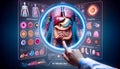 doctor using high tech diagnostic panel hologram human internal organs. Modern medical science