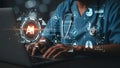 Doctor using laptop with A I medical data analysis interface artificial intelligence Royalty Free Stock Photo
