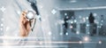 Doctor Using System Analysis treatment Healthcare Patient, Data Network via Cloud, Digital Healthcare with artificial intelligence