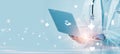 Doctor Using System Analysis treatment Healthcare Patient, Data Network via Cloud, Digital Healthcare with artificial intelligence