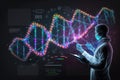 Doctor Examining Human Chromosome DNA Genetics with Tablet on Virtual Interface Royalty Free Stock Photo